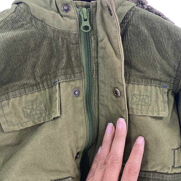 Old Navy sherpa-lined hooded utility jacket corduroy accents parka green size 2T - Picture 7 of 9